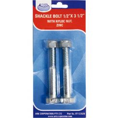 ARK Shackle Bolt 1/2"X3 1/2" Zinc Plated with Nyloc Nut Blister Pack of 2