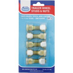 ARK Wheel Studs Nuts 7/16" X 1-5/8" Hub Studs Zinc Plated Blister Pack of 5
