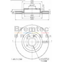 Bremtec Euro-Line Disc Brake Rotor (Pair) 300mm
