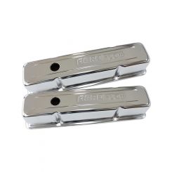 Aeroflow Chrome Steel Valve Covers Suit SB Chev With Logo, Tall