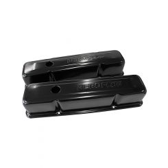 Aeroflow Black Steel Valve Covers Suit SB Chev With Logo, Tall
