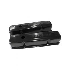 Aeroflow Black Steel Valve Covers Suit SB Chev With Logo, Tall