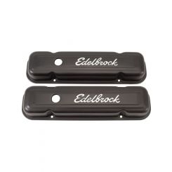Edelbrock Valve Covers Signature Series Stock Height Steel Black Powderco