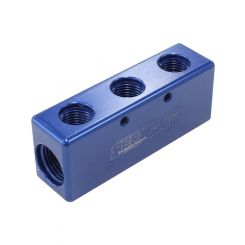 Aeroflow Billet 5 Port Fuel Log 3 x -6AN, 2 x -8AN Blue