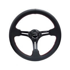 NRG Reinforced Steering Wheel 350mm / 3" Deep Black Leather/Red St