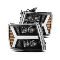 Alpharex For 07-13 Chevy 1500HD Nova LED Proj Headlights Plank Style Gl…