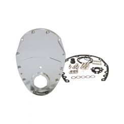Aeroflow 2-Piece Alloy Timing Cover Silver For SB Chev & 90 V6
