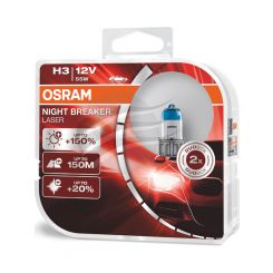 Osram Pkt 2 H3 Night Breaker Laser +150% Halogen Globe 12V 55W
