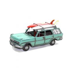 Boyle Handmade Teal EH Station Wagon Car with Surfboards Ornament White 29cm
