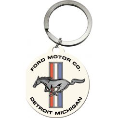 Nostalgic-Art Licensed Keyring Round Ford Mustang Horse and Stripes Logo
