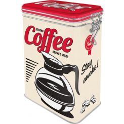 Nostalgic-Art Licensed Clip Top Tin Strong Coffee Served Here White 17.5cm 1.3L