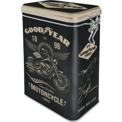 Nostalgic-Art Licensed Clip Top Tin Goodyear Motorcycle Black 7.5x11x17.5cm 1.3L