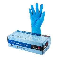 Bastion Nitrile Long Cuff Gloves Micro Textured Med Pack of 100