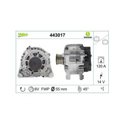 Valeo Alternator 14V w/ Free-Wheel Belt Pulley 55mm 6 Ribs Left 45