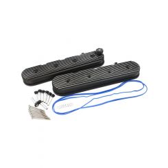 Aeroflow Retro Finned Valve Cover Set Black For GM LS Series