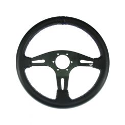 Raceworks 350mm Leather Steering Wheel Flat w/ Blue Stitching