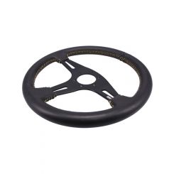 Raceworks 350mm Leather Steering Wheel Flat w/ Yellow Stitching