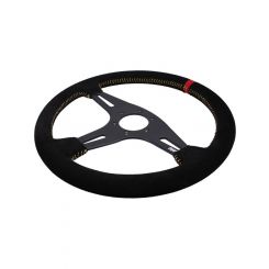 Raceworks 350mm Suede Steering Wheel Flat w/ Yellow Stitching
