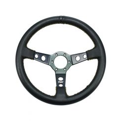 Raceworks 350mm Leather Steering Wheel Dished w/ Yellow Stitching