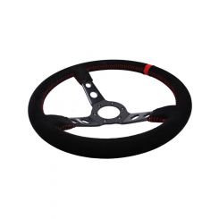 Raceworks 350mm Suede Steering Wheel Dished w/ Red Stitching
