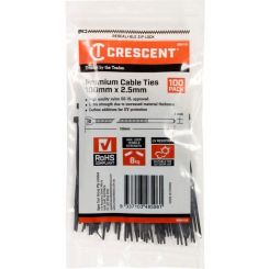 Crescent Cable Ties 100mm x 2.5mm Black 100 Pack