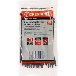 Crescent Cable Ties 150mm x 3.6mm Black 100 Pack