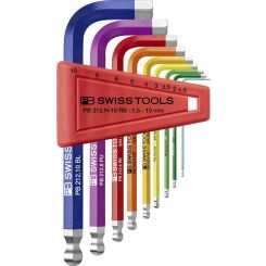 PB Swiss Rainbow 9 Pc Metric Ball End Hex Key Set 1.5-10mm