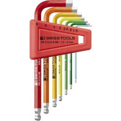 PB Swiss Rainbow 7 Pc Metric Ball End Hex Key Set 1.5-6mm
