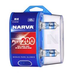 Narva H4 12V 60/55W P43T Plus 200 Globes Pack of 2