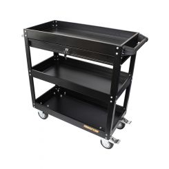 Aeroflow Workshop Trolley 3 Tier With Lockable Drawer Black Coated