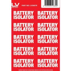 LV Label Battery Isolator Red 60X30mm [10 Pcs Per Sheet]