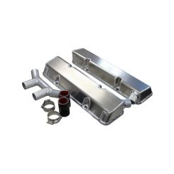 Kevko SBC Fab Valve Cover Set Dual Crossover Breather