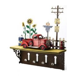 Boyle Shelf Hanging Wall Decor with Hooks Red Truck 31x9x34.5cm
