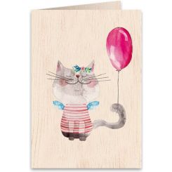Boyle Wooden Greeting Card Pussycat and the Balloon 11x16cm