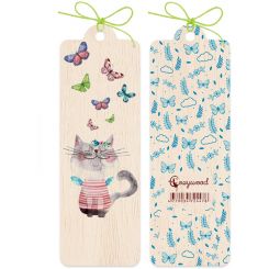 Boyle Wooden Bookmark Pussycat and Butterflies 4.5x14cm
