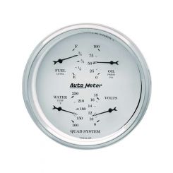 Auto Meter 2 PC Gauge Kit 5" Quad & Speedo, Electric, Old Tyme White