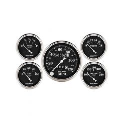 Auto Meter 5 PC Gauge Kit 3-1/8" & 2-1/16" Mech Speedometer Old Tyme Black