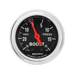 Auto Meter 2-1/16" Boost/Vacuum, 30 In HG/20PSI, Mech, Traditional Chrome
