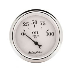 Auto Meter 2-1/16" Oil Pressure, 0-100 PSI, Air-Core, Old-Tyme White