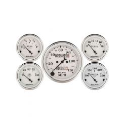 Auto Meter 5 PC Gauge Kit 3-1/8" & 2-1/16" Mech Speedometer Old Tyme White