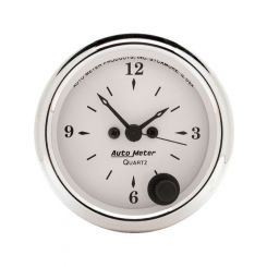 Auto Meter 2-1/16" Clock, 12 Hour, Quartz Old-Tyme White
