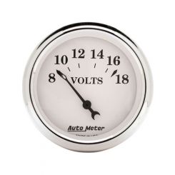 Auto Meter 2-1/16" Voltmeter, 8-18V, Air-Core, Old-Tyme White