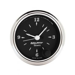 Auto Meter 2-1/16" Clock, 12 Hour, Quartz Old Tyme Black