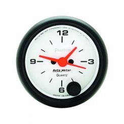 Auto Meter 2-1/16" Clock, 12 Hour, Quartz Incandescent Phantom Series