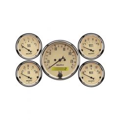 Auto Meter 5pc Gauge Kit 3-1/8" & 2-1/16" Elec Speedo KM/H Antique Beige