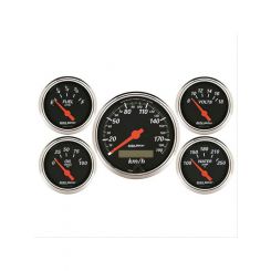 Auto Meter 5 PC Gauge Kit 3-1/8 & 2-1/16" Elec Speedo KM Designer Black