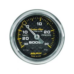 Auto Meter 2-1/16" Boost/Vacuum, 30 In HG/30 PSI, Mechanical, Carbon Fiber