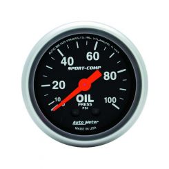 Auto Meter 2-1/16" Oil Pressure, 0-100 PSI, Mechanical, Sport-Comp
