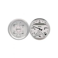 Auto Meter 2 PC Gauge Kit 3-3/8" Quad & Tach/Speedo Electric OldTyme White