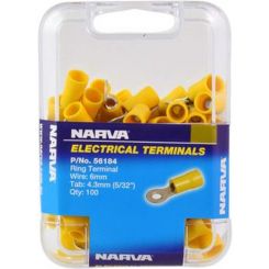 Narva 4.3 mm Flared Vinyl Ring Terminal Yellow Pack of 100